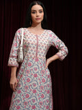 Vishudh Women Beige Printed Straight Kurta - Beige - Image 1