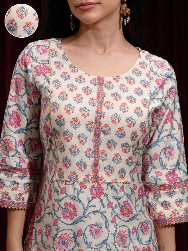 Vishudh Women Beige Printed Straight Kurta - Beige - Image 5