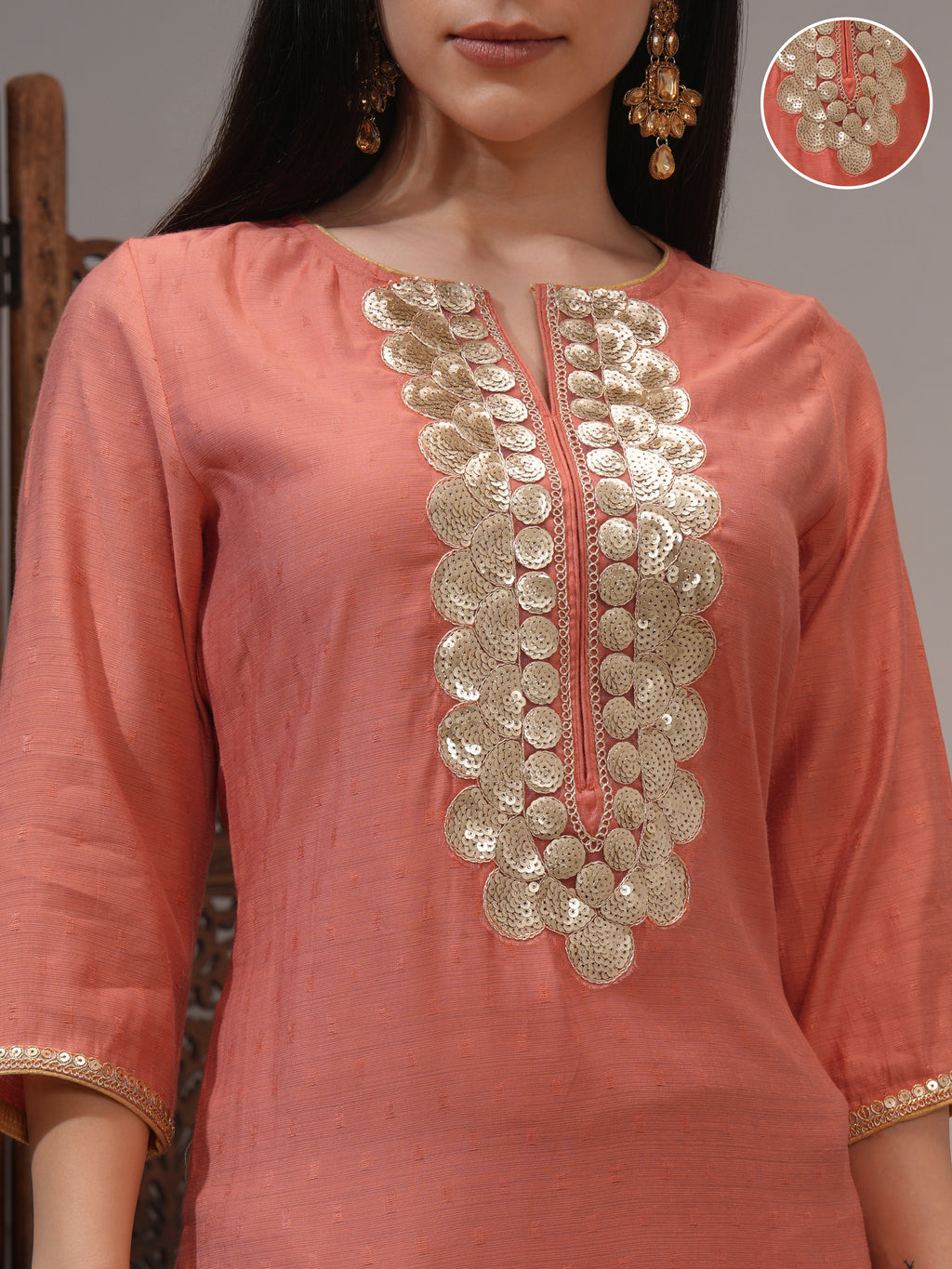 Vishudh Women Rust Embellished Straight Kurta - Rust - Image 5