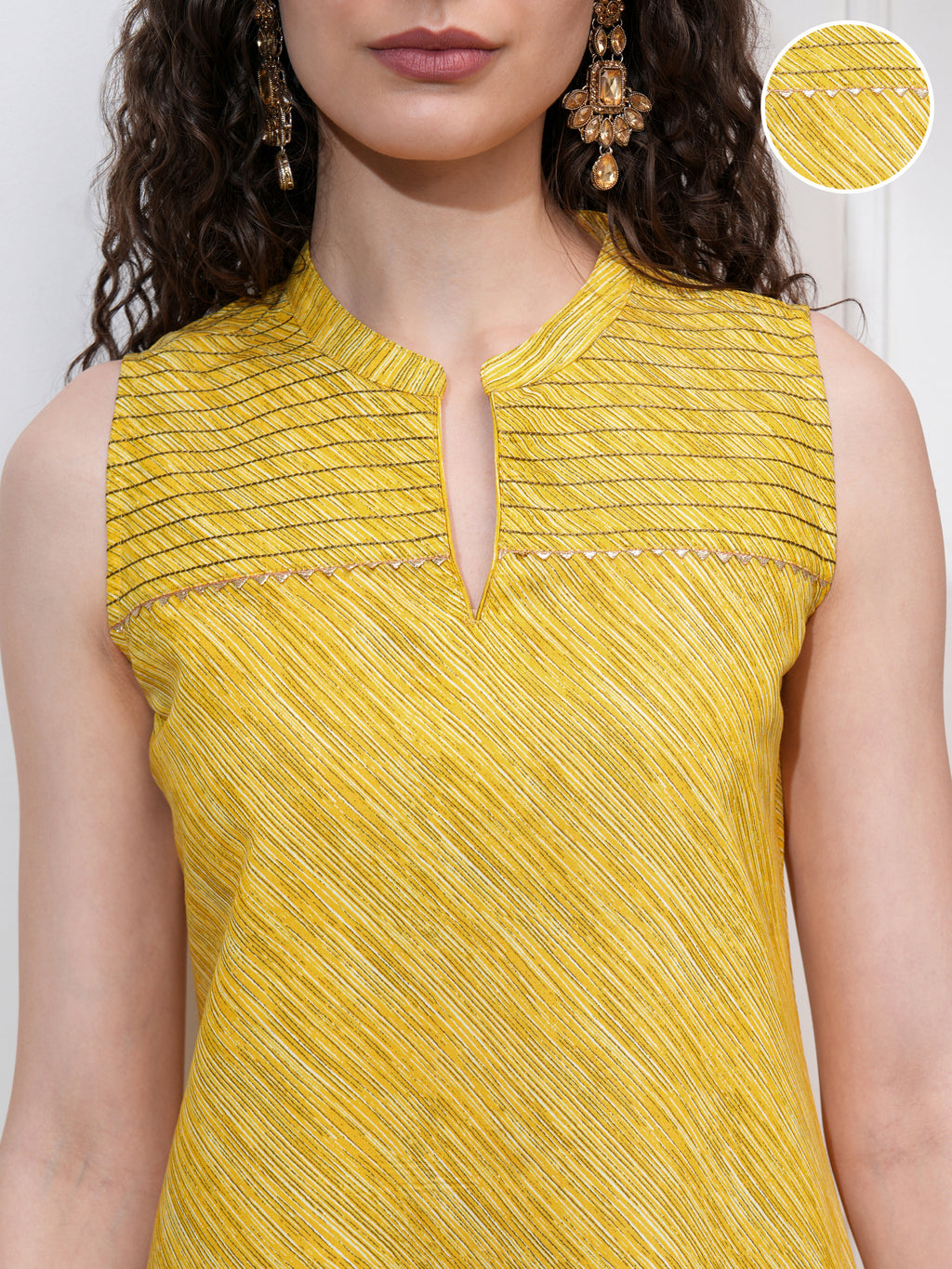 Vishudh Women Yellow Self Design Straight Kurta - Yellow - Image 5