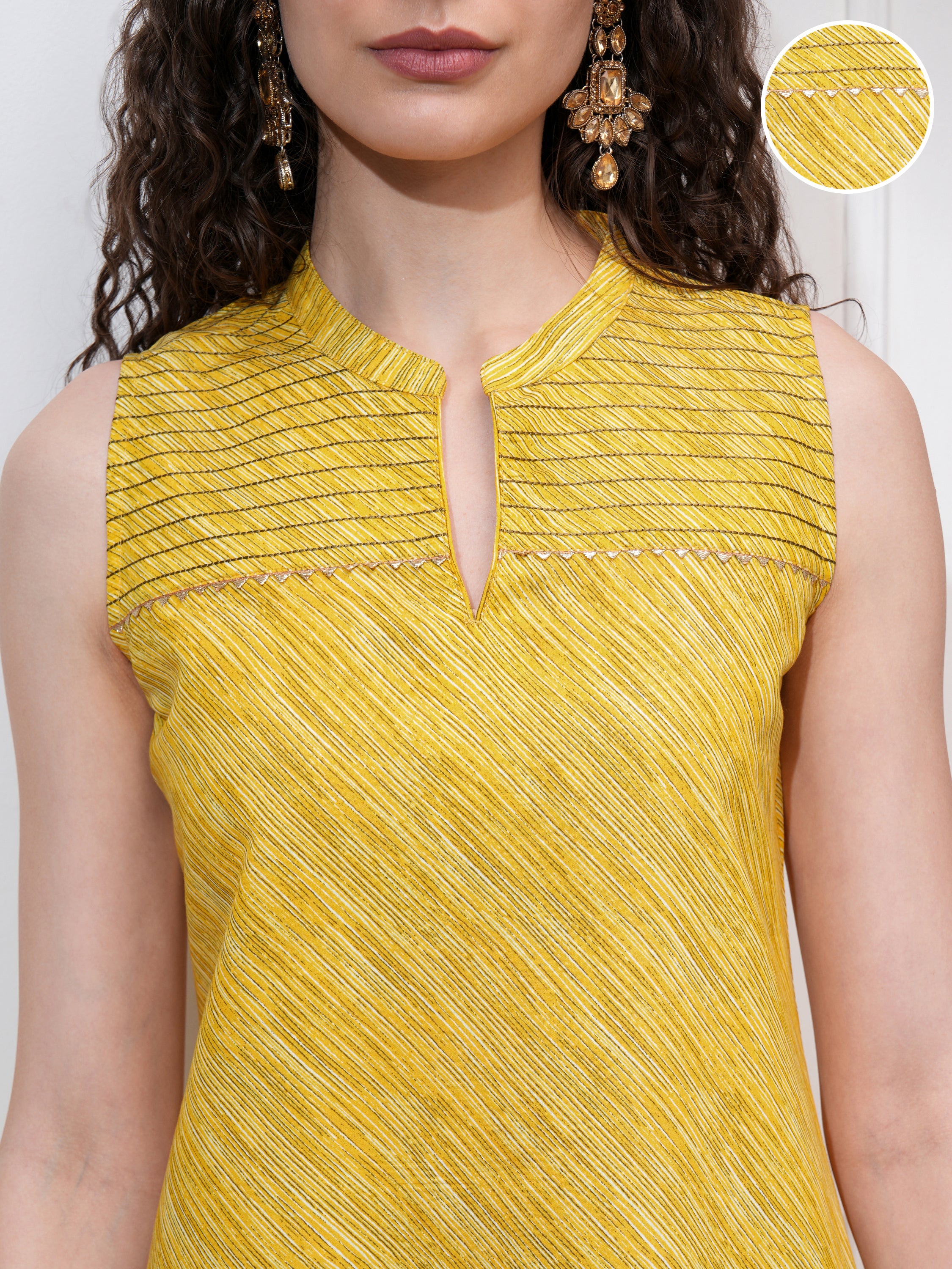 Vishudh Women Yellow Self Design Straight Kurta - Yellow - Image 5