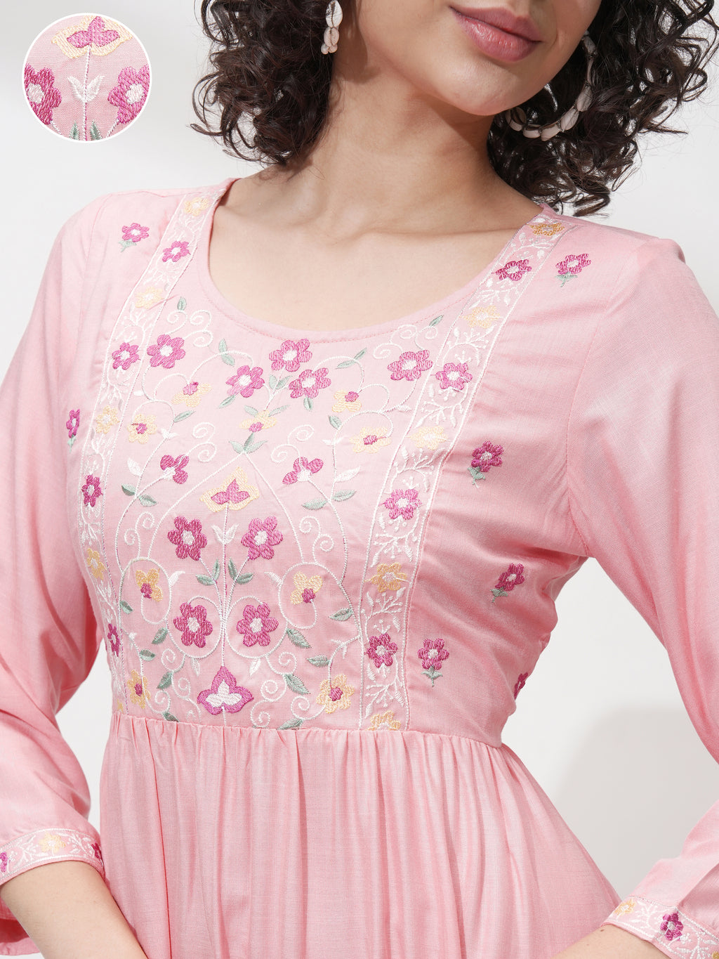 Vishudh Women Pink Embroidered A-Line Kurta - Pink - Image 5