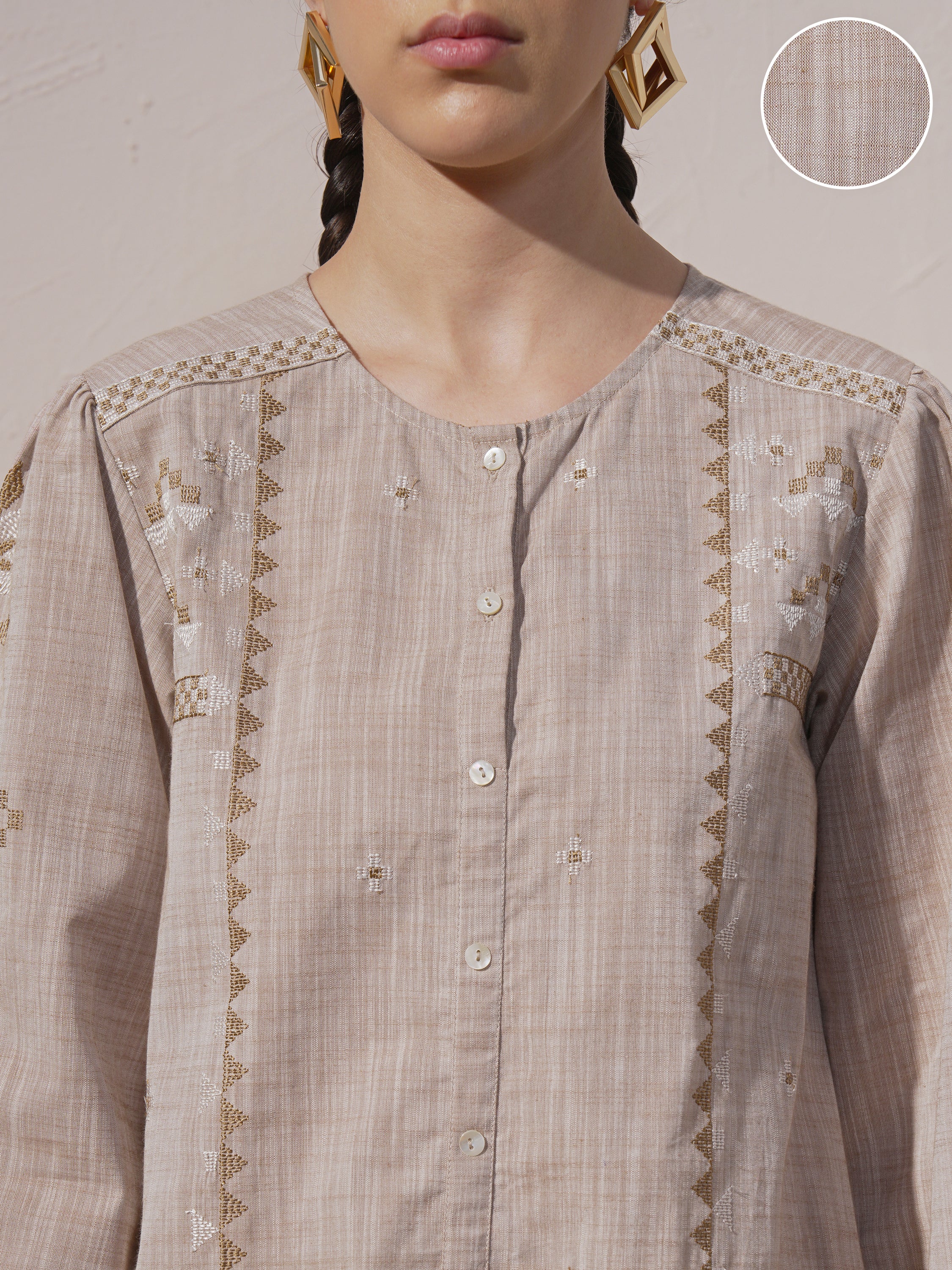 Vara By Vishudh Women Brown Chambray Embroidered A-Line Kurta - Brown - Image 5