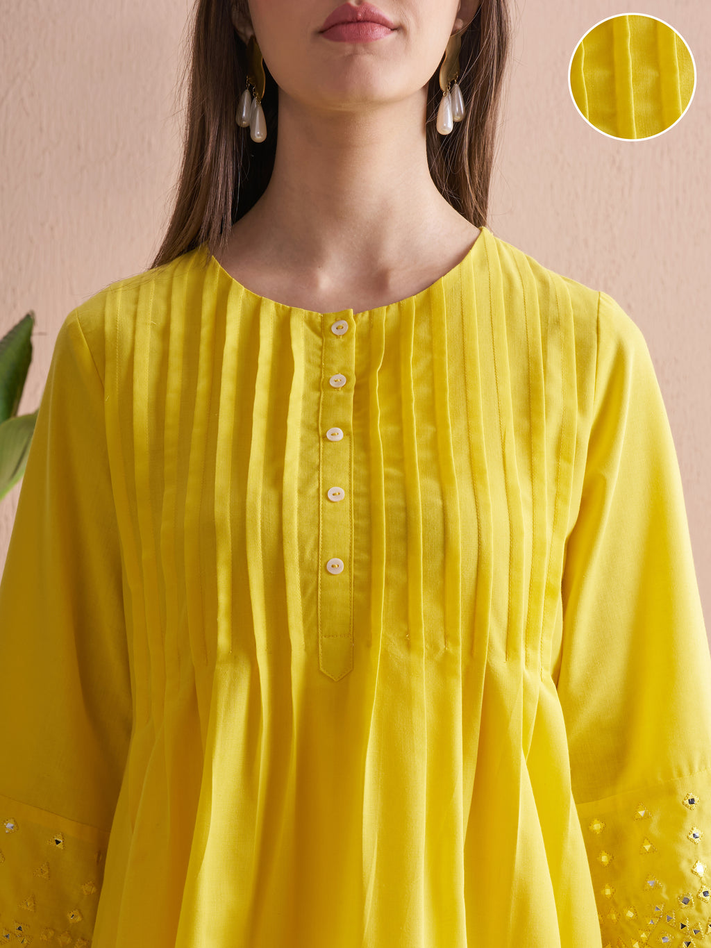 Vishudh Women Yellow Embroidered A-Line Kurta - Yellow - Image 5