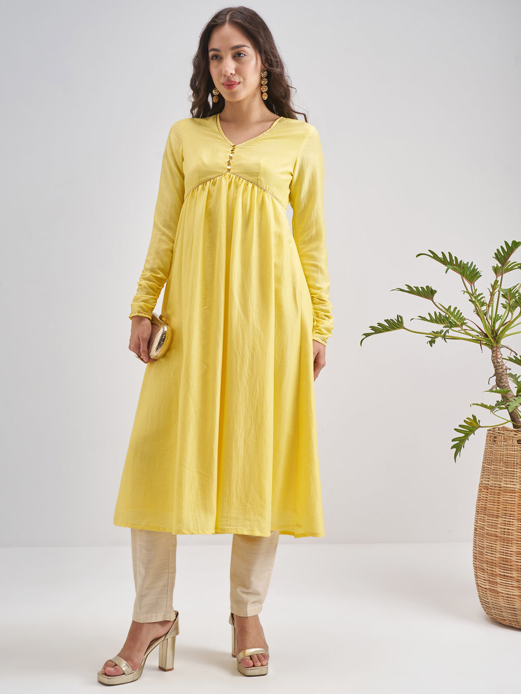 Vishudh Women Yellow Solid Anarkali Kurta - Yellow - Image 1