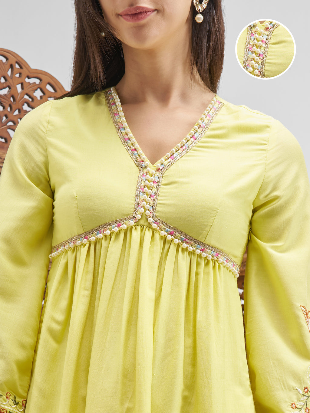 Vishudh Women Yellow Embroidered Anarkali Kurta - Yellow - Image 5