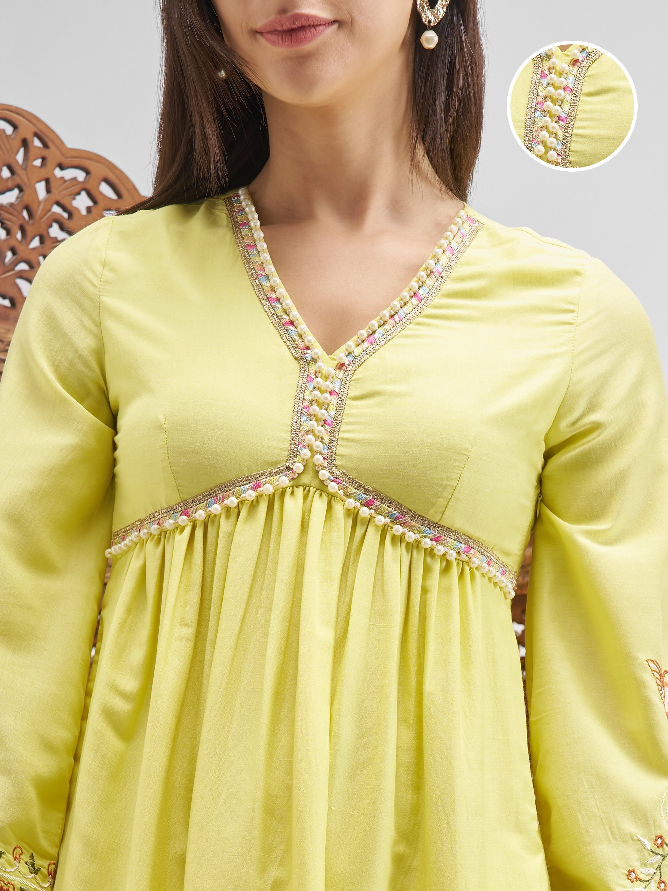 Vishudh Women Yellow Embroidered Anarkali Kurta - Yellow - Image 5