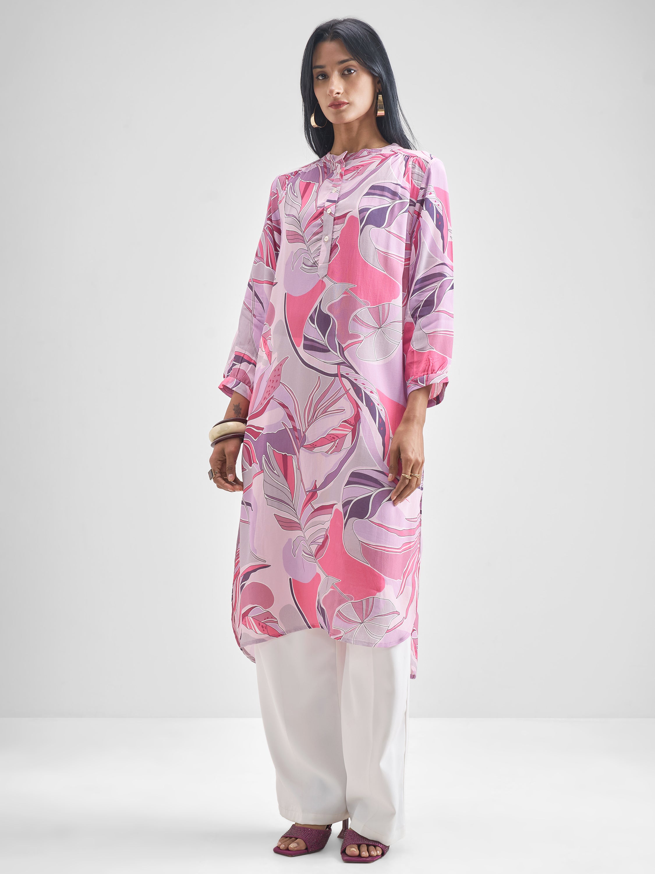 Vishudh Women Mauve Printed Straight Kurta - Mauve - Image 2