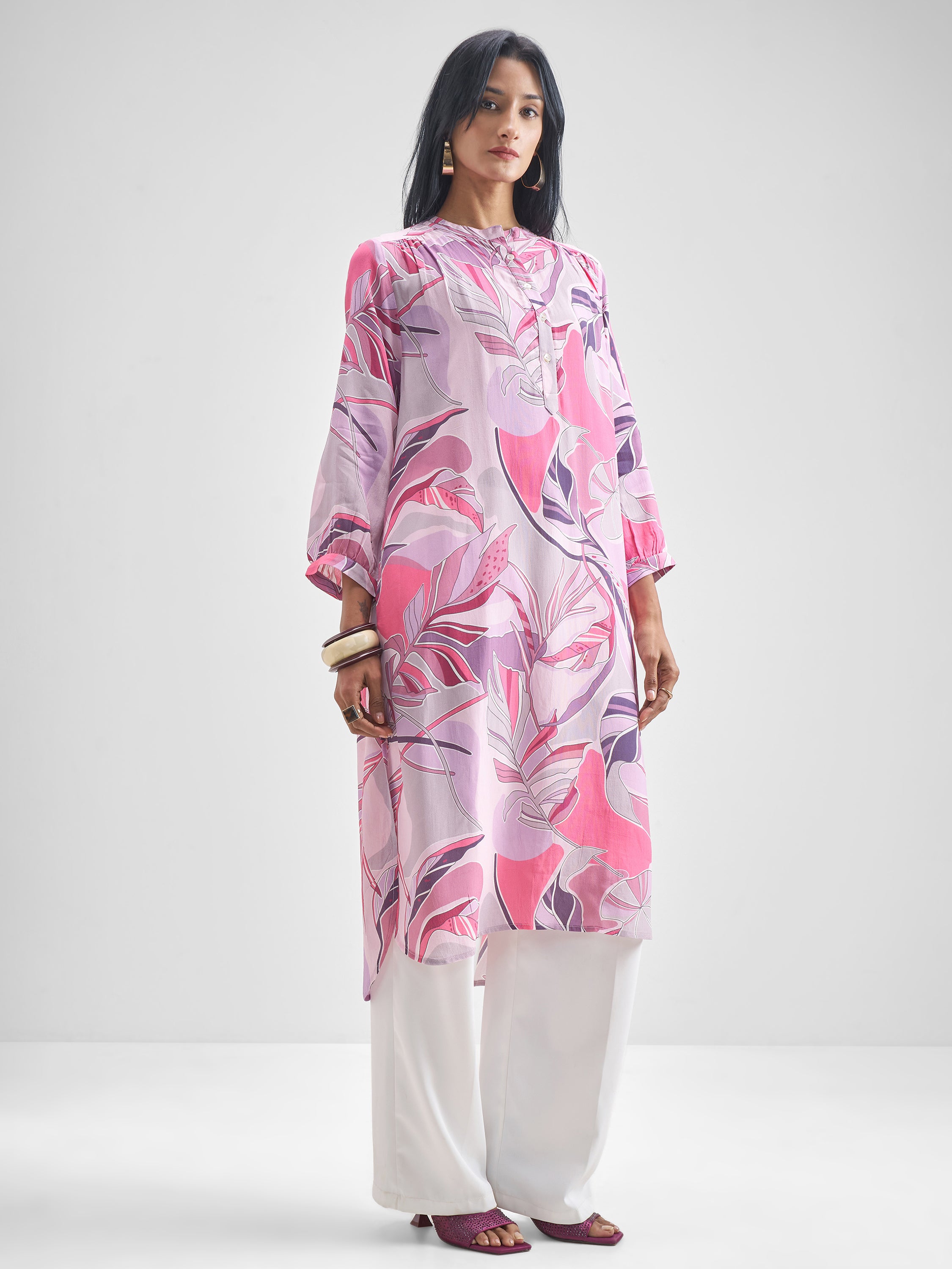Vishudh Women Mauve Printed Straight Kurta - Mauve - Image 4