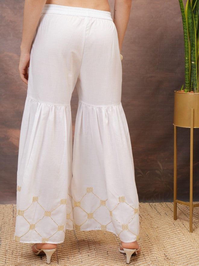 Vishudh Women White Embroidered Flared Palazzos - White - Image 3
