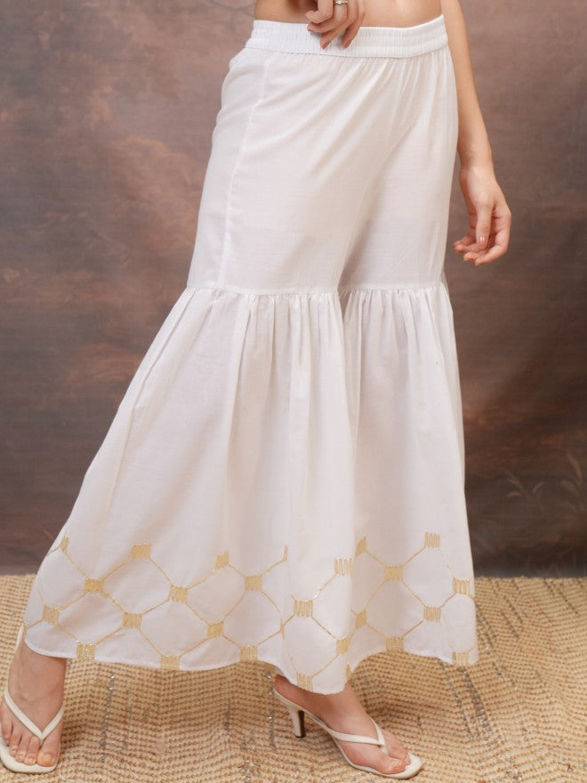 Vishudh Women White Embroidered Flared Palazzos - White - Image 6