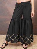 Vishudh Women Black Embroidered Flared Palazzos - Black - Image 1
