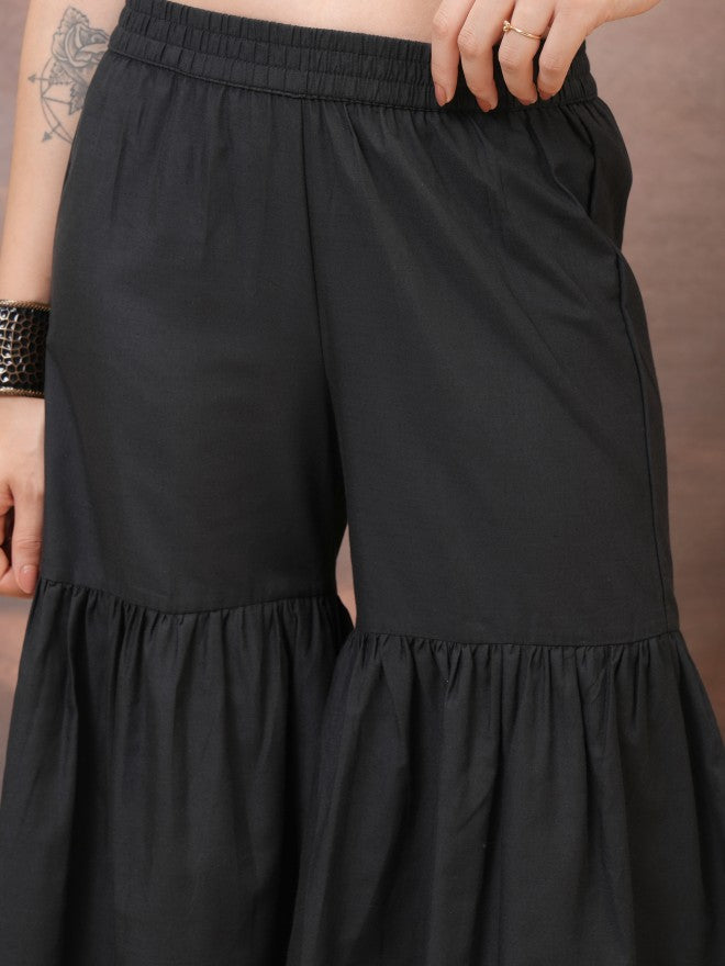Vishudh Women Black Embroidered Flared Palazzos - Black - Image 5