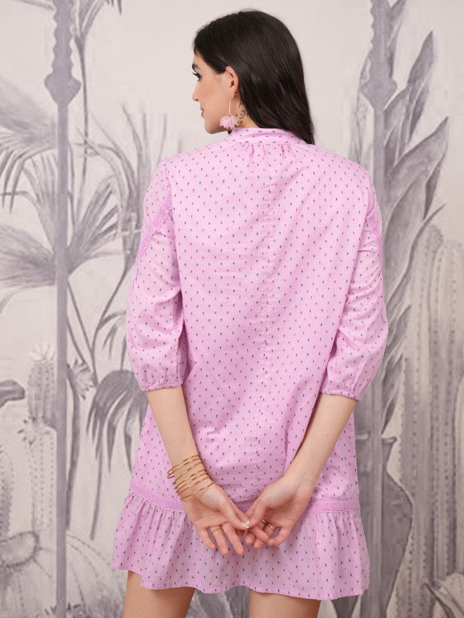 Vishudh Women Pink Printed Drop-Waist Dresses - Pink - Image 3