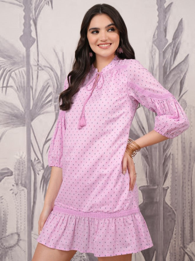 Vishudh Women Pink Printed Drop-Waist Dresses - Pink - Image 4