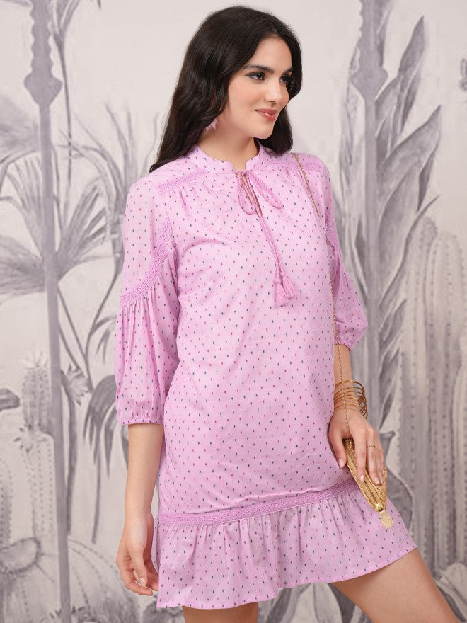 Vishudh Women Pink Printed Drop-Waist Dresses - Pink - Image 6