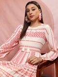 Vishudh Women White Printed A-Line Dress - White - Image 1