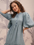 Vishudh Women Blue Solid Fit And Flare Dress - Blue - Image 1