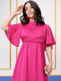 Vishudh Women Magenta Solid Fit And Flare Dress - Magenta - Image 1