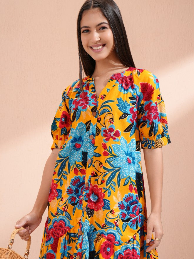Vishudh women Multi Printed A-Line Dress - Multi - Image 1