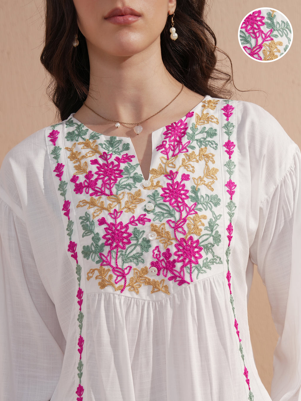 Vishudh Women White Embroidered Drop-Waist Dress - White - Image 5
