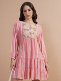 Vishudh Women Pink Embroidered Drop-Waist Dress - Pink - Image 1