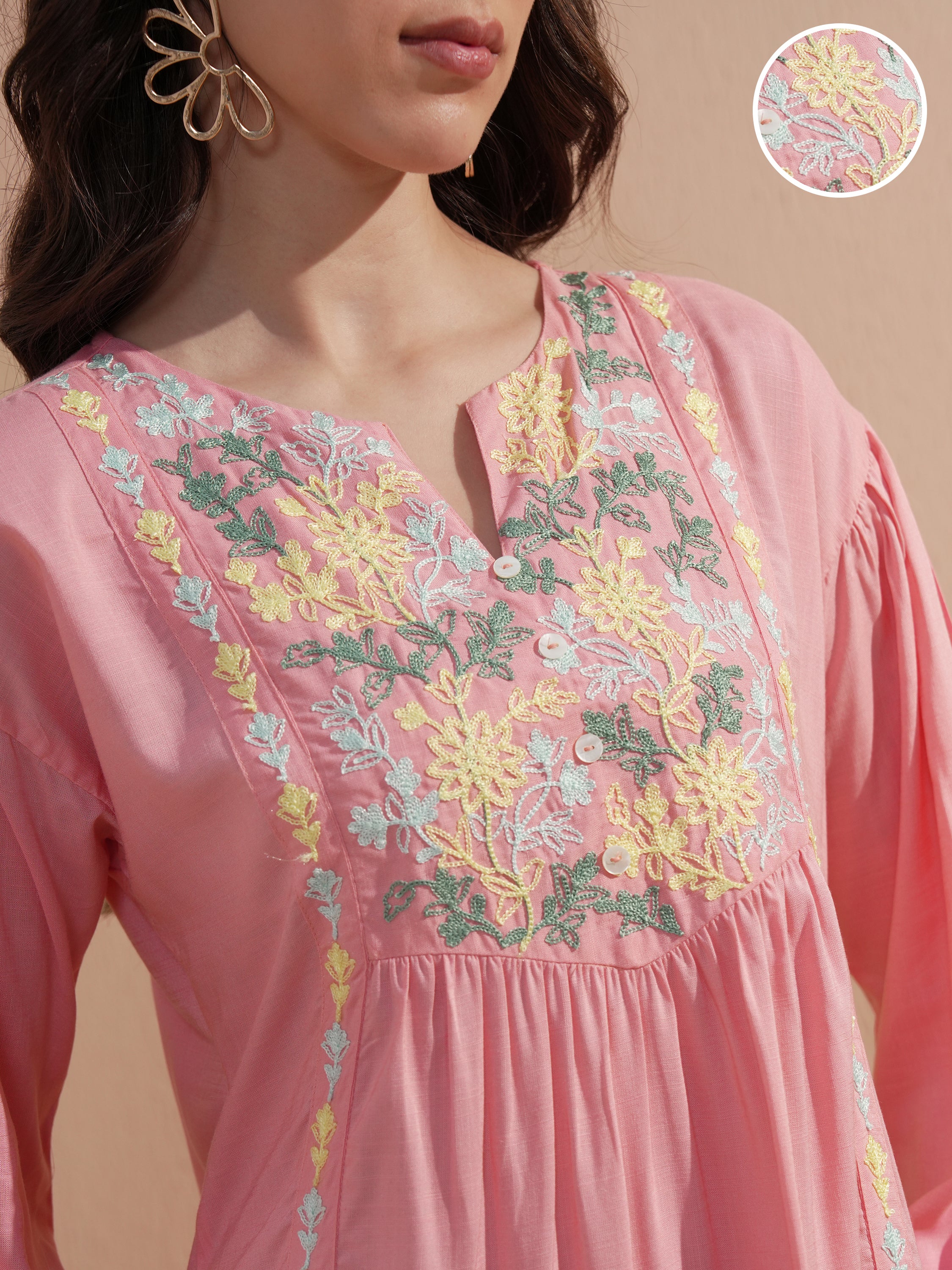 Vishudh Women Pink Embroidered Drop-Waist Dress - Pink - Image 5