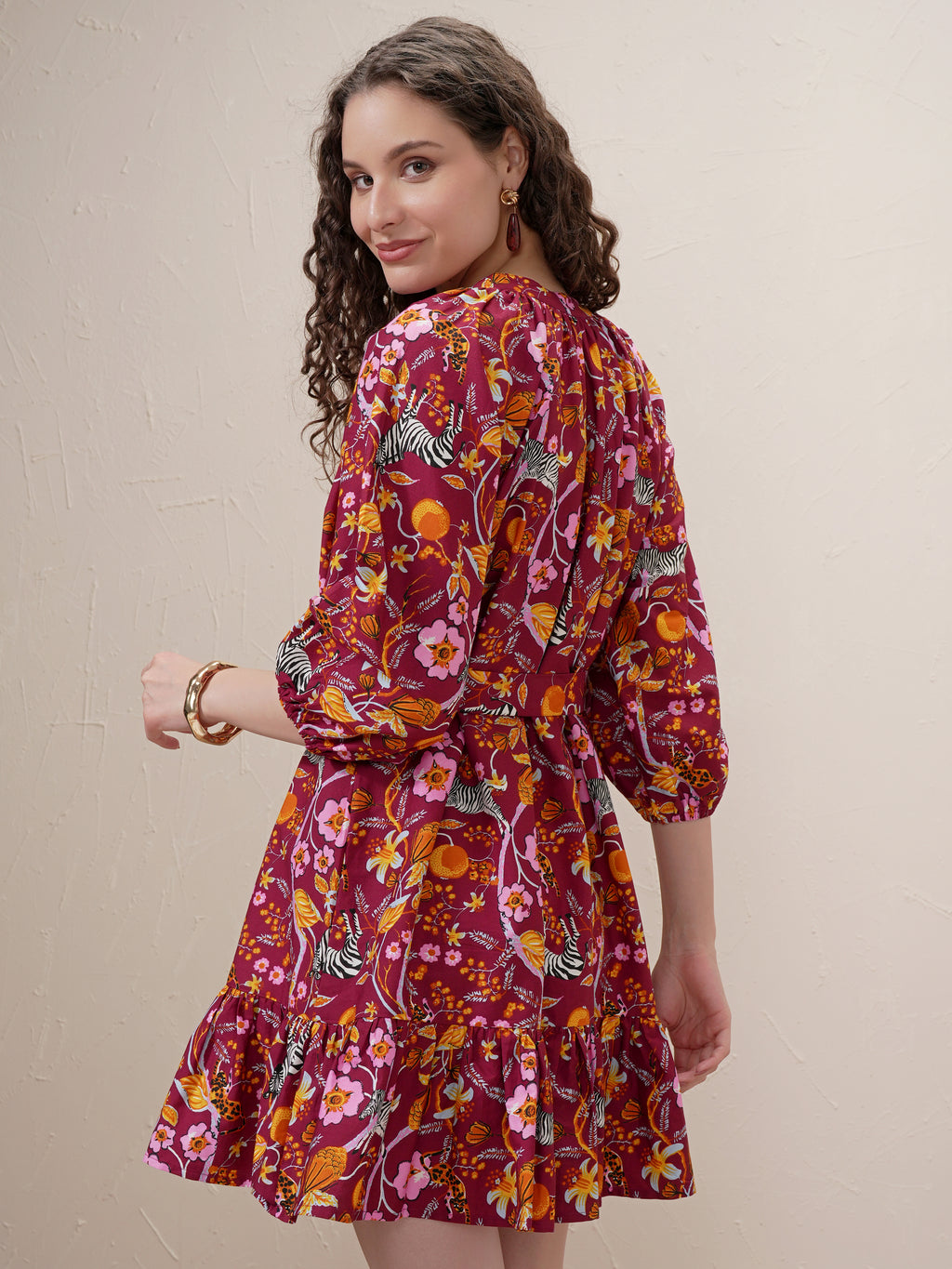 Vishudh Women Maroon Printed Drop-Waist Dress - Maroon - Image 3