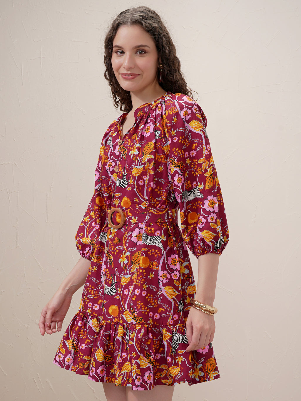 Vishudh Women Maroon Printed Drop-Waist Dress - Maroon - Image 4