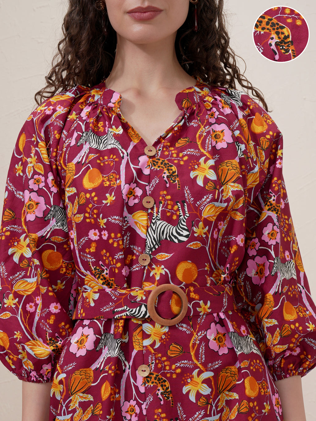 Vishudh Women Maroon Printed Drop-Waist Dress - Maroon - Image 5