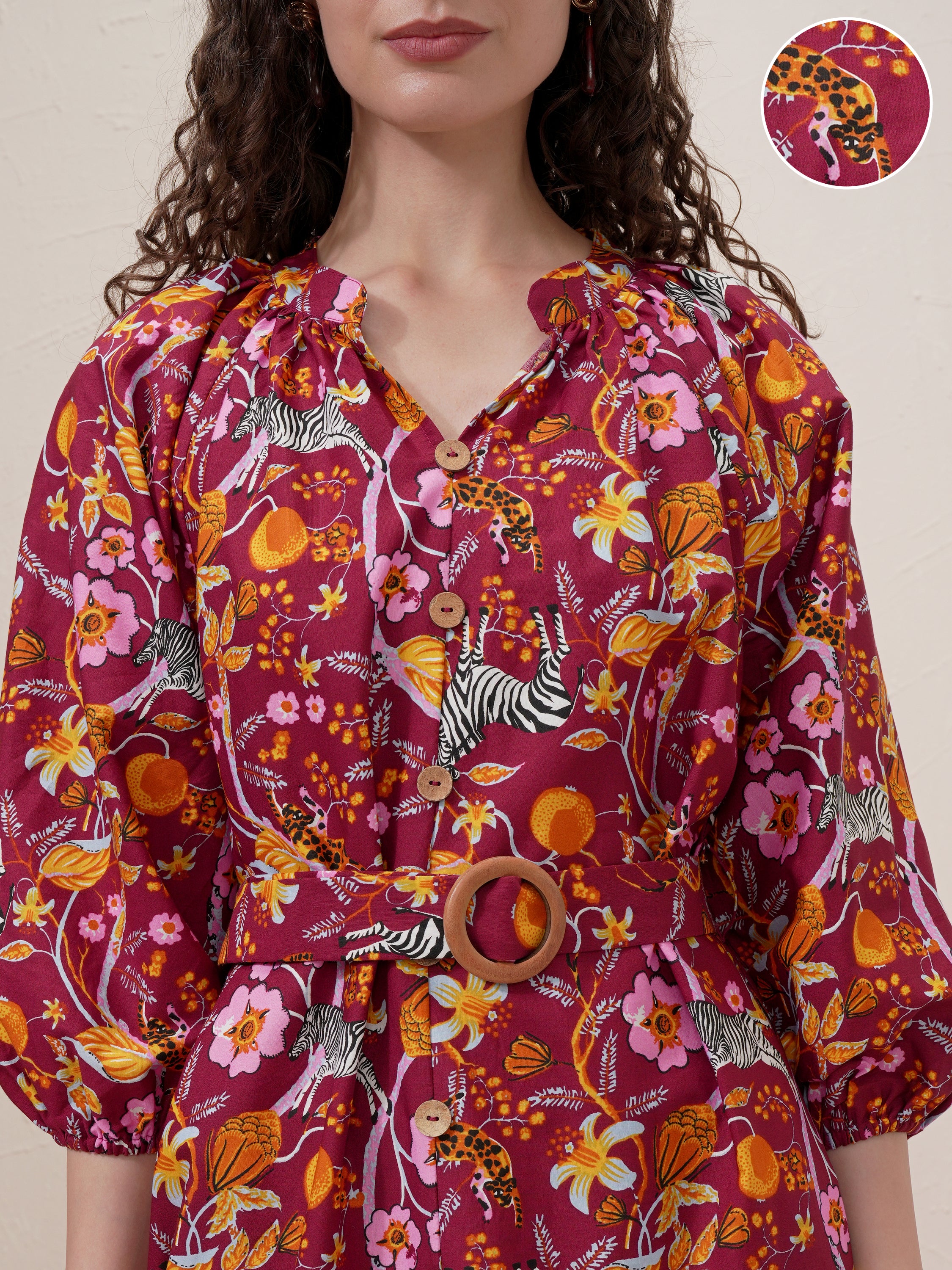 Vishudh Women Maroon Printed Drop-Waist Dress - Maroon - Image 5