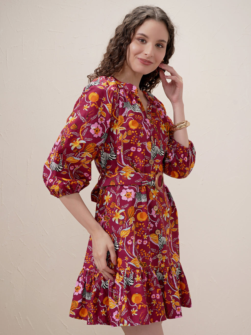 Vishudh Women Maroon Printed Drop-Waist Dress - Maroon - Image 6