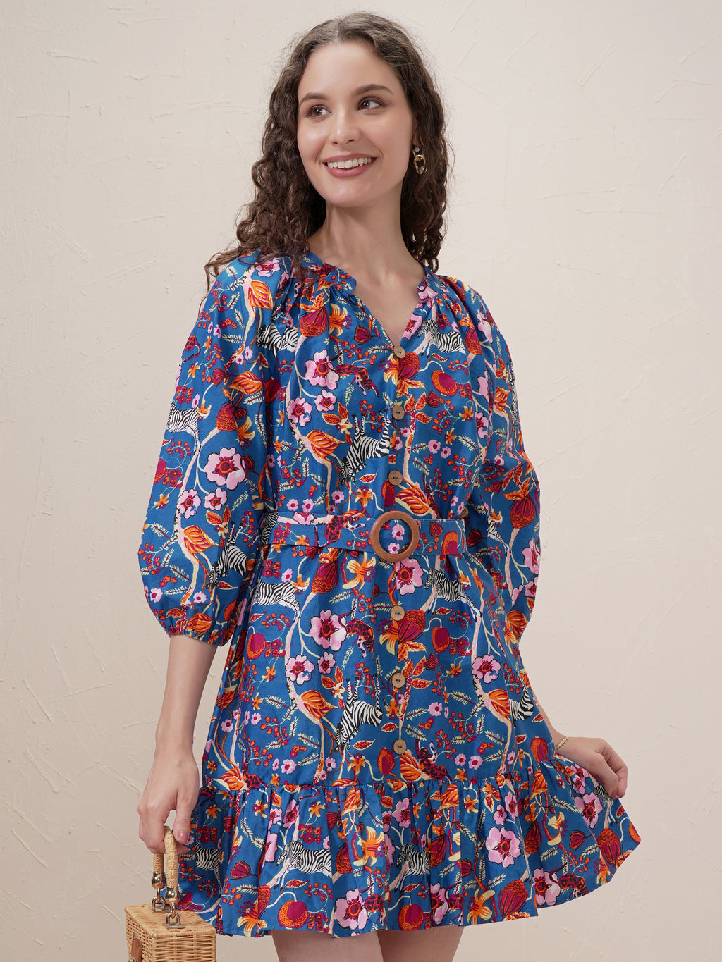 Vishudh Women Blue Printed Drop-Waist Dress - Blue - Image 1