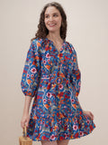 Vishudh Women Blue Printed Drop-Waist Dress - Blue - Image 1