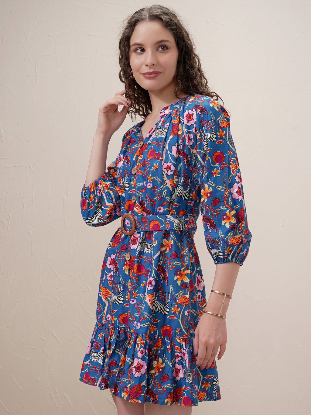 Vishudh Women Blue Printed Drop-Waist Dress - Blue - Image 4