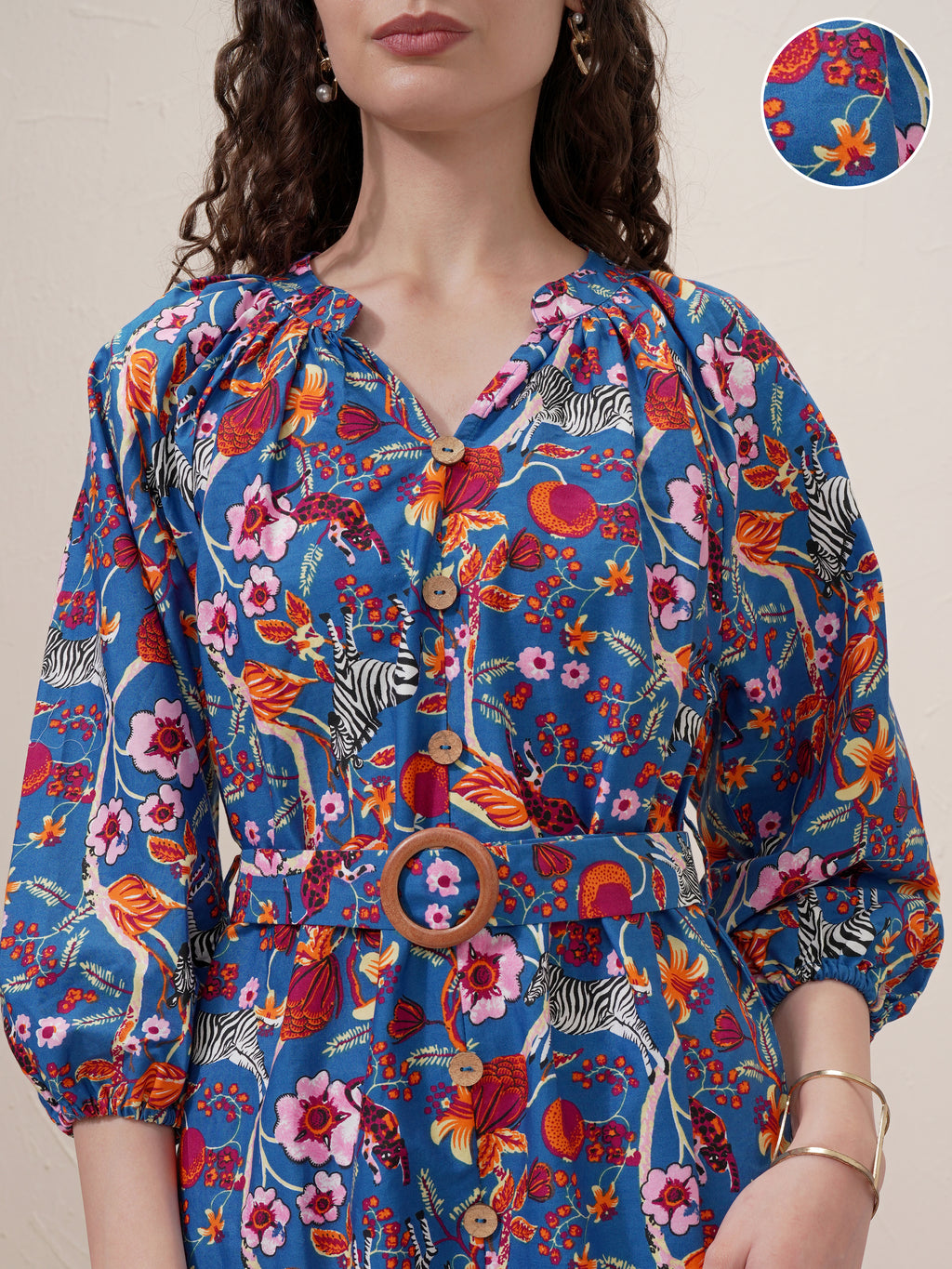 Vishudh Women Blue Printed Drop-Waist Dress - Blue - Image 5