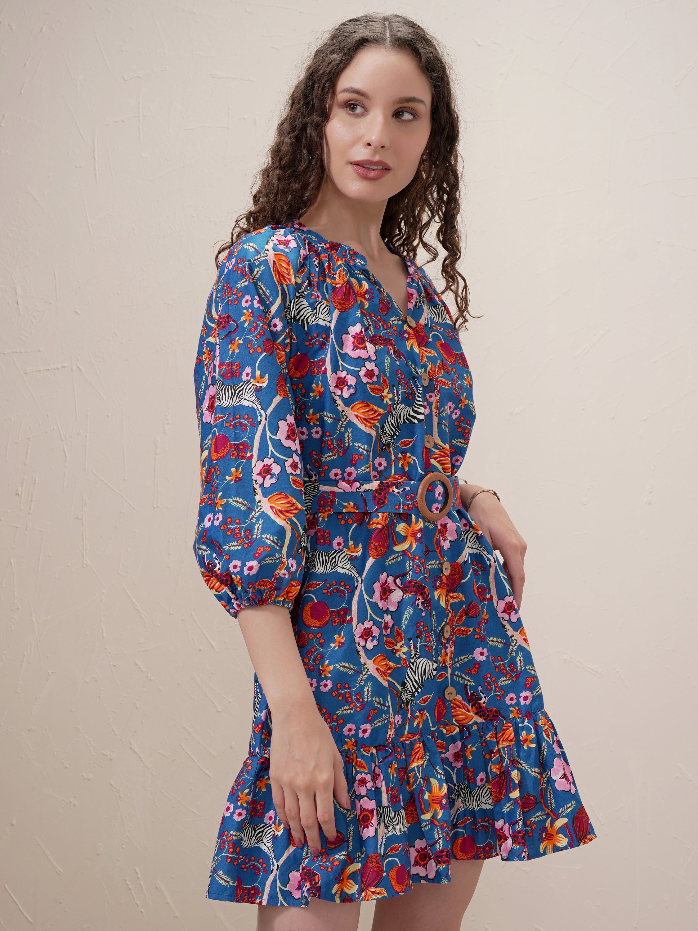 Vishudh Women Blue Printed Drop-Waist Dress - Blue - Image 6