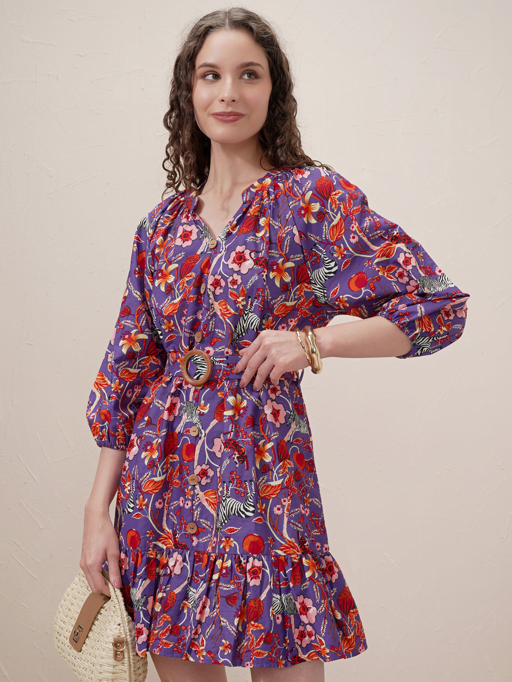 Vishudh Women Purple Printed Drop-Waist Dress - Purple - Image 1