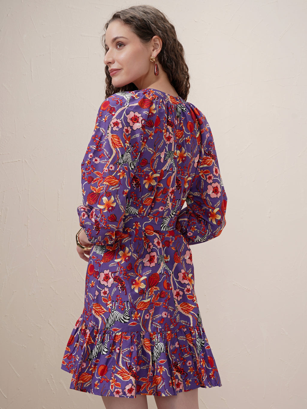 Vishudh Women Purple Printed Drop-Waist Dress - Purple - Image 3