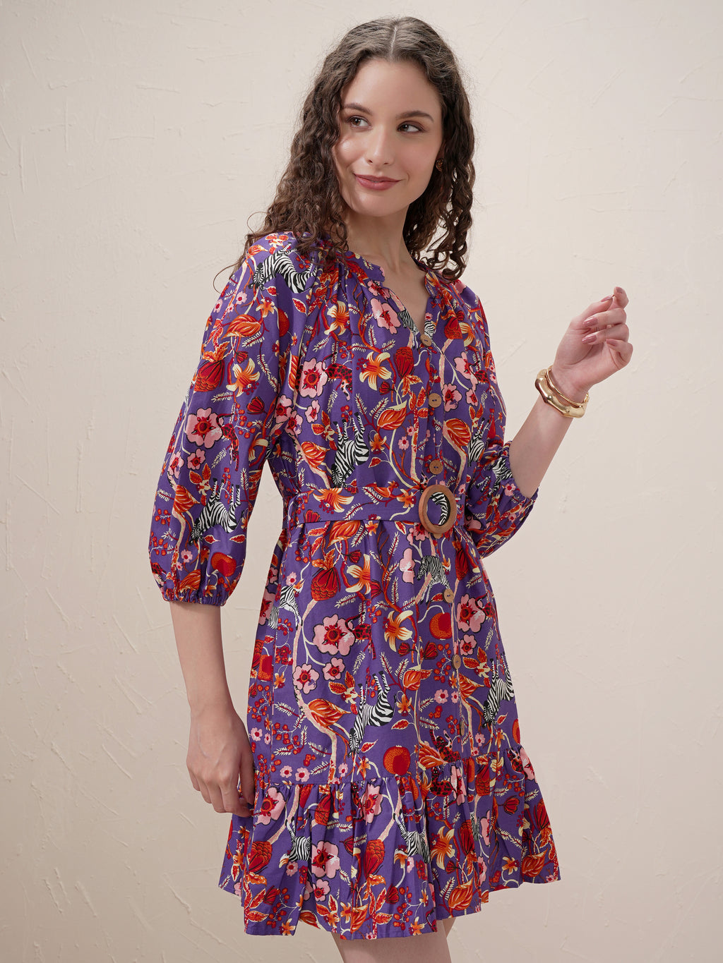 Vishudh Women Purple Printed Drop-Waist Dress - Purple - Image 6