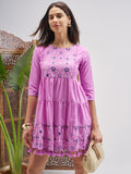 Vishudh Women Lavender Embroidered Fit and Flare Dress - Lavender - Image 1