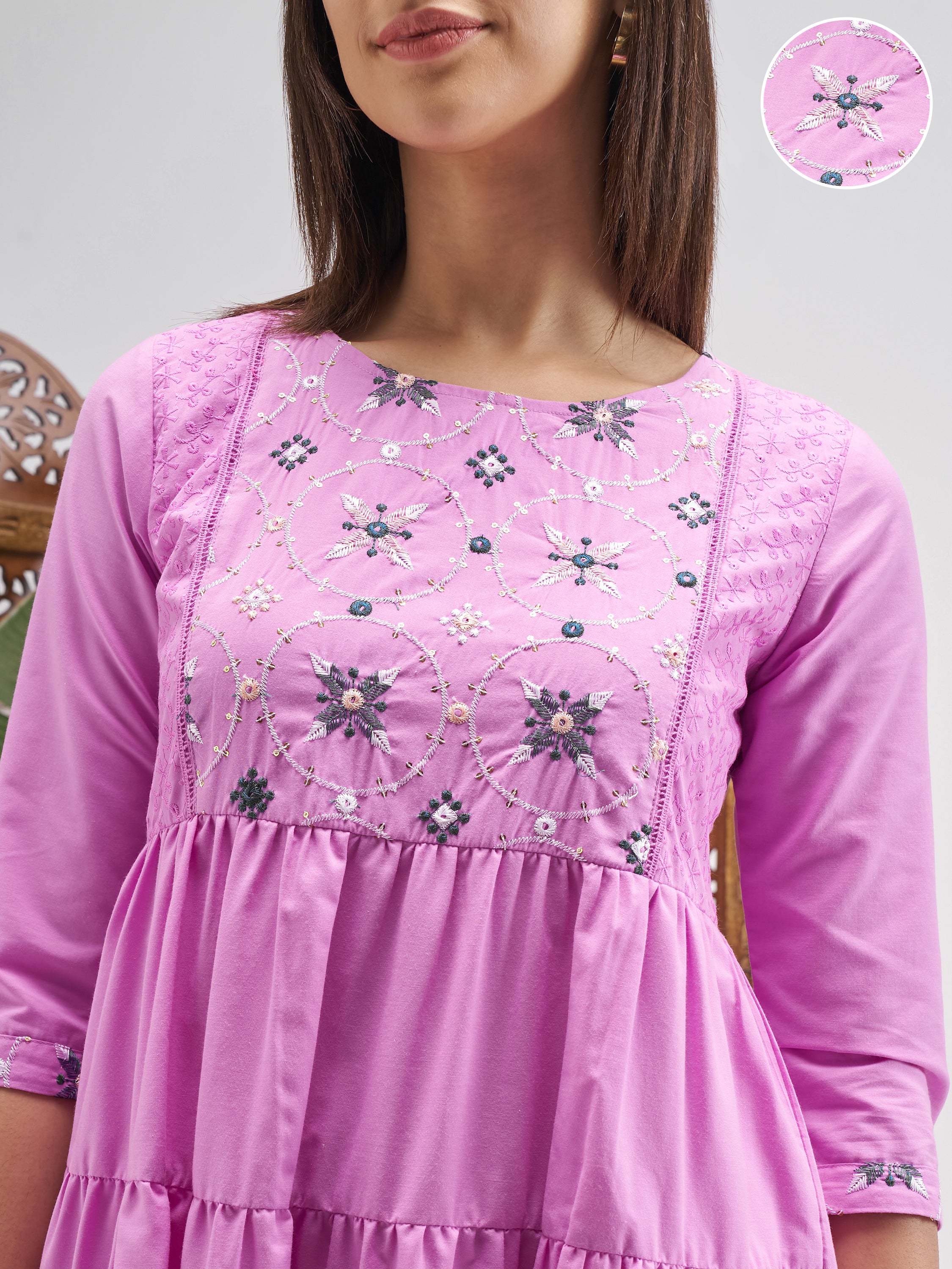 Vishudh Women Lavender Embroidered Fit and Flare Dress - Lavender - Image 5