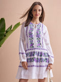 Vishudh Women White Embroidered Fit and Flare Dress - White - Image 1