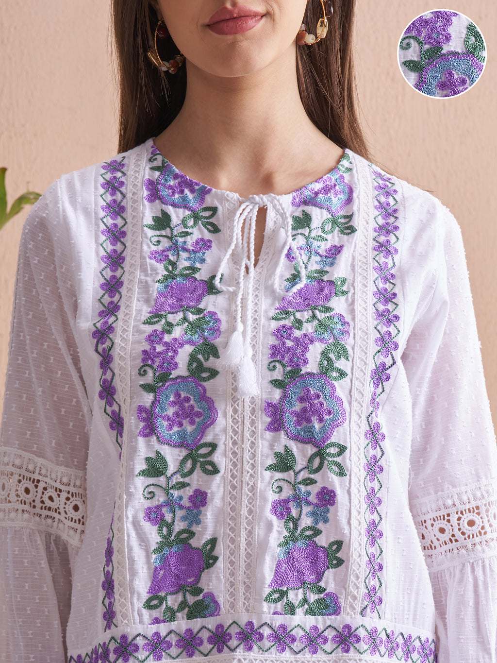 Vishudh Women White Embroidered Fit and Flare Dress - White - Image 5