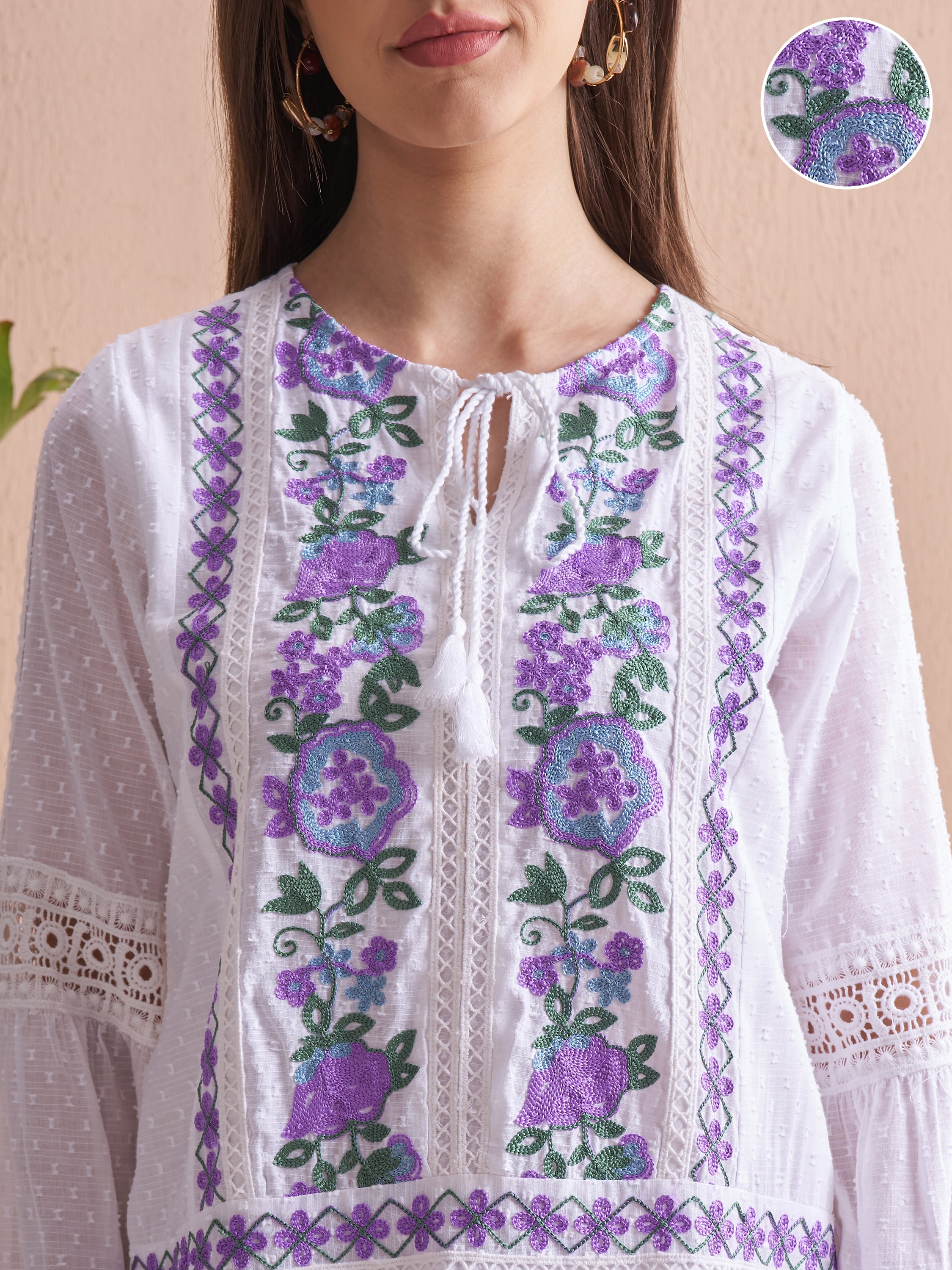 Vishudh Women White Embroidered Fit and Flare Dress - White - Image 5