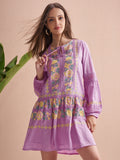 Vishudh Women Lavender Embroidered Fit and Flare Dress - Lavender - Image 1