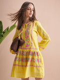 Vishudh Women Yellow Embroidered Fit and Flare Dress - Yellow - Image 1