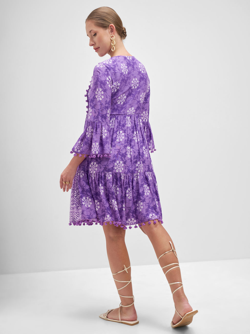 Vishudh Women Purple Embroidered Fit and Flare Dress - Purple - Image 3