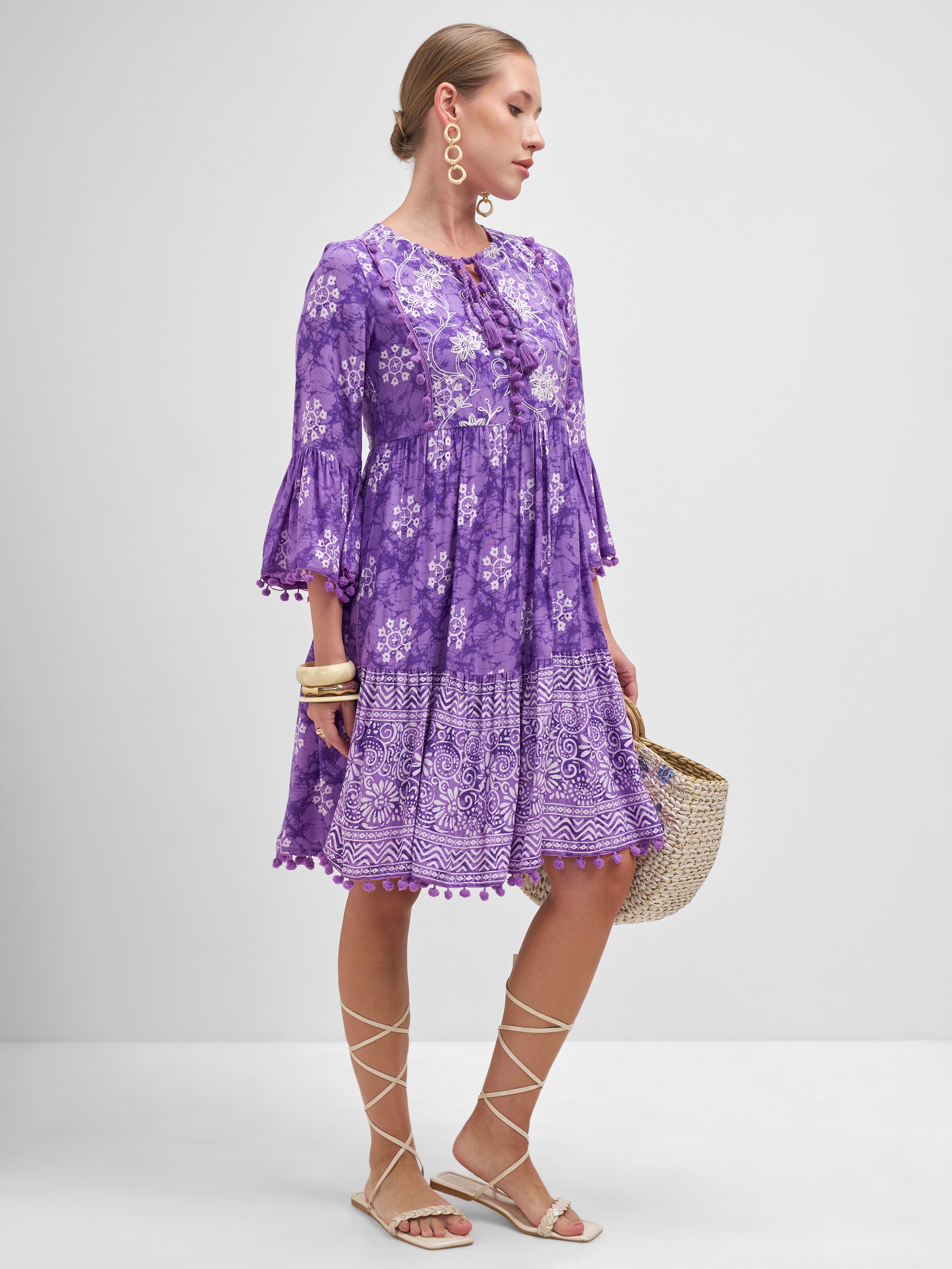 Vishudh Women Purple Embroidered Fit and Flare Dress - Purple - Image 4