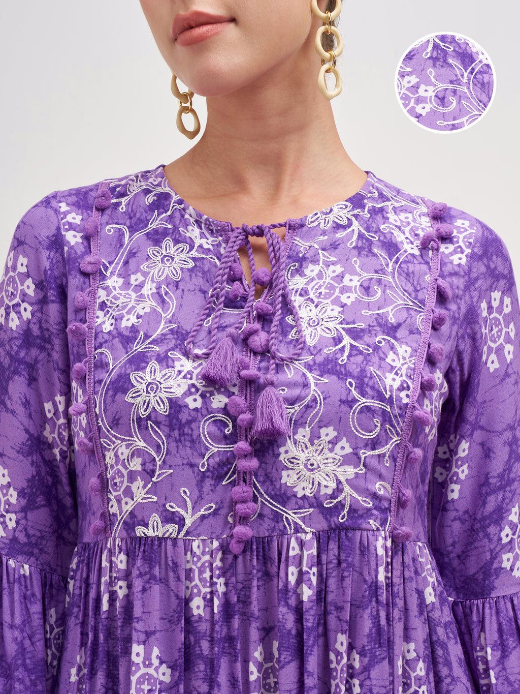 Vishudh Women Purple Embroidered Fit and Flare Dress - Purple - Image 5